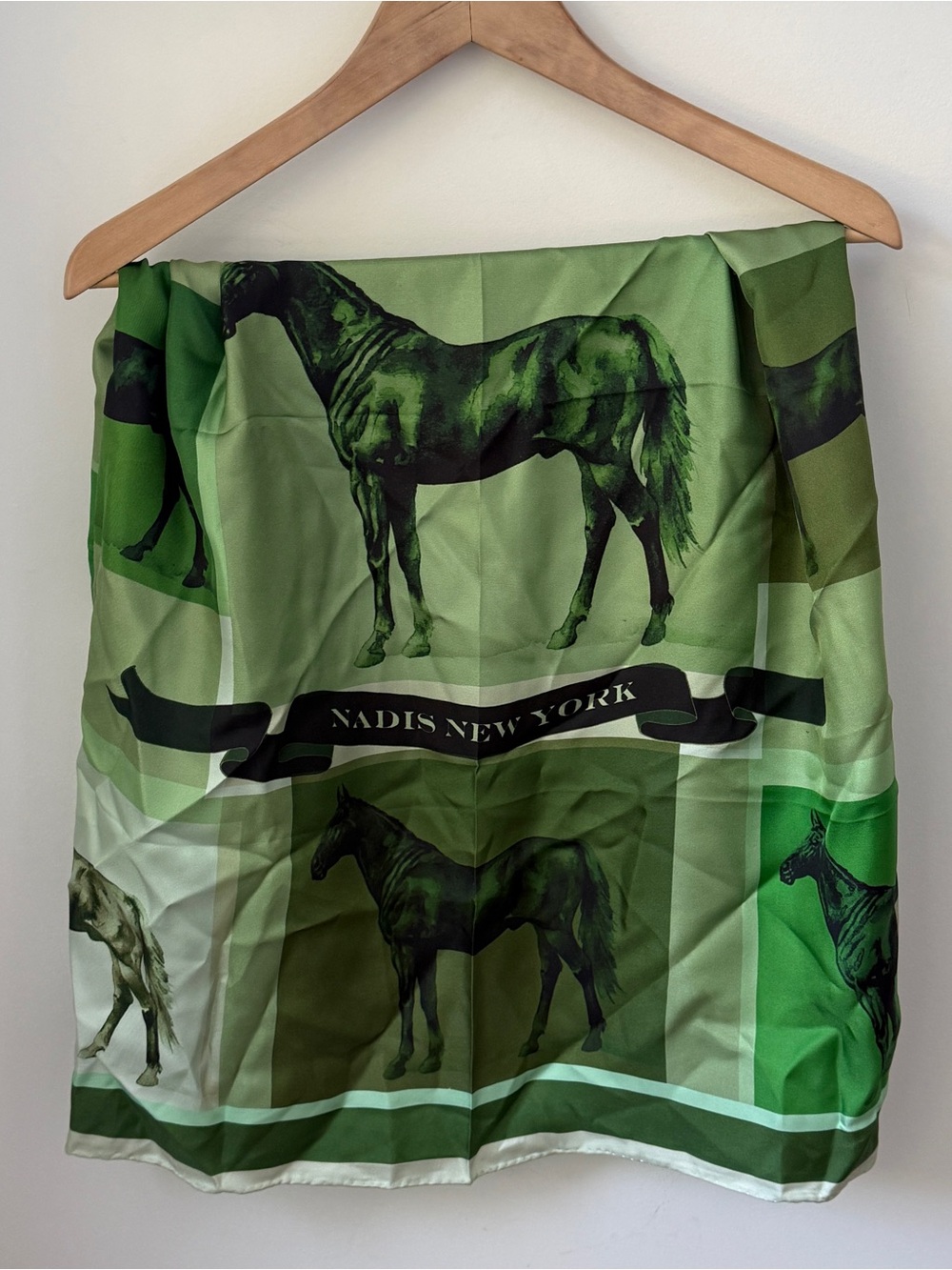 Nadis New York Green Equestrian Horse Print Silk Scarf - Picture 2 of 2